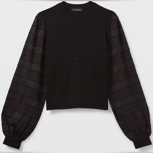 Club Monaco Woven Sleeve Knit Body Crewneck Sweater Top Black Size Medium